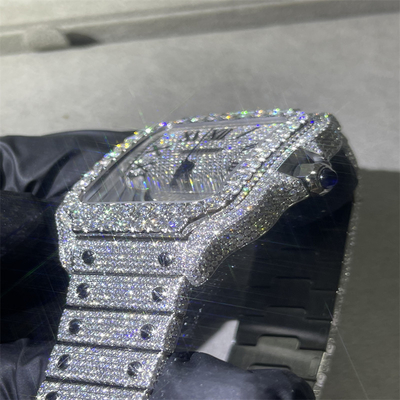 Luxury Brand Iced Out Moissanite Watch Round Brilliant Cut Skeleton Diamond Watch