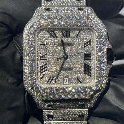 qualità Orologio DEF VVS Moissanite Full Dial BV Santos Full Diamond Fabbrica